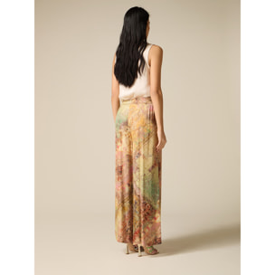 Oltre - Pantaloni palazzo in raso fantasia - Beige