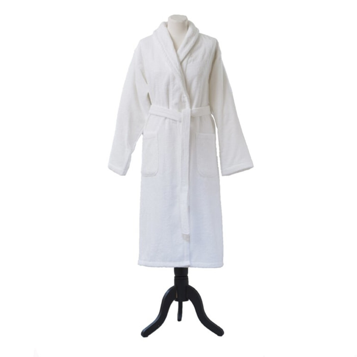 Peignoir de bain à capuche uni en coton, AQUA, Blanc