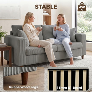 Sofá de 2 Plazas Tapizado en Pana, Sofá Moderno con Asiento Ancho y Profundo y Patas de Madera, Carga 240 kg para Dormitorio, Salón 170x80x82 cm, Gris Claro