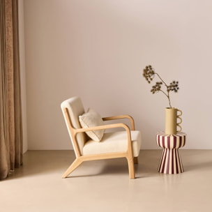 Fauteuil scandinave bois d'hévéa et bouclette texturée LORENS
