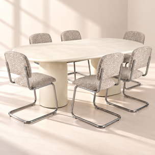 Ensemble table ovale 220cm et 6 chaises en tissu zèbre FELINE