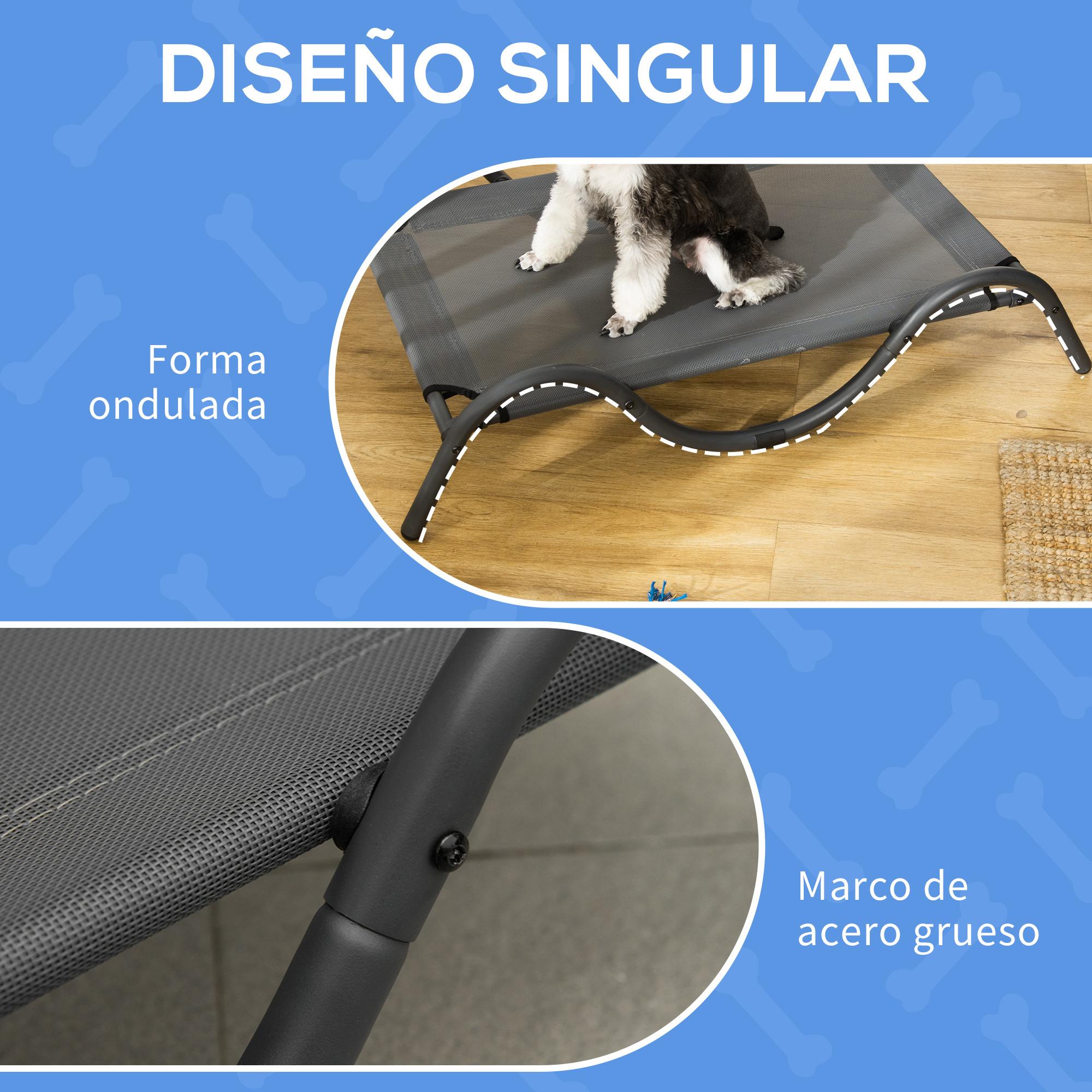 Cama Elevada para Perros Pequeños Medianos Cama para Mascotas con Tela de Malla Transpirable Marco Curvo de Acero para Interior Exterior 92x55,5x21 cm Gris