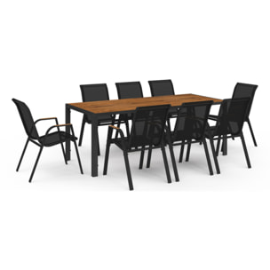 Ensemble repas Timbia 8 places verre trempé effet bois