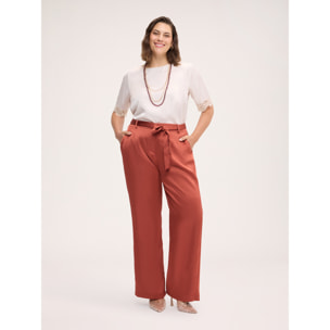 Fiorella Rubino - Blusa de satén con ribetes de encaje - Beige