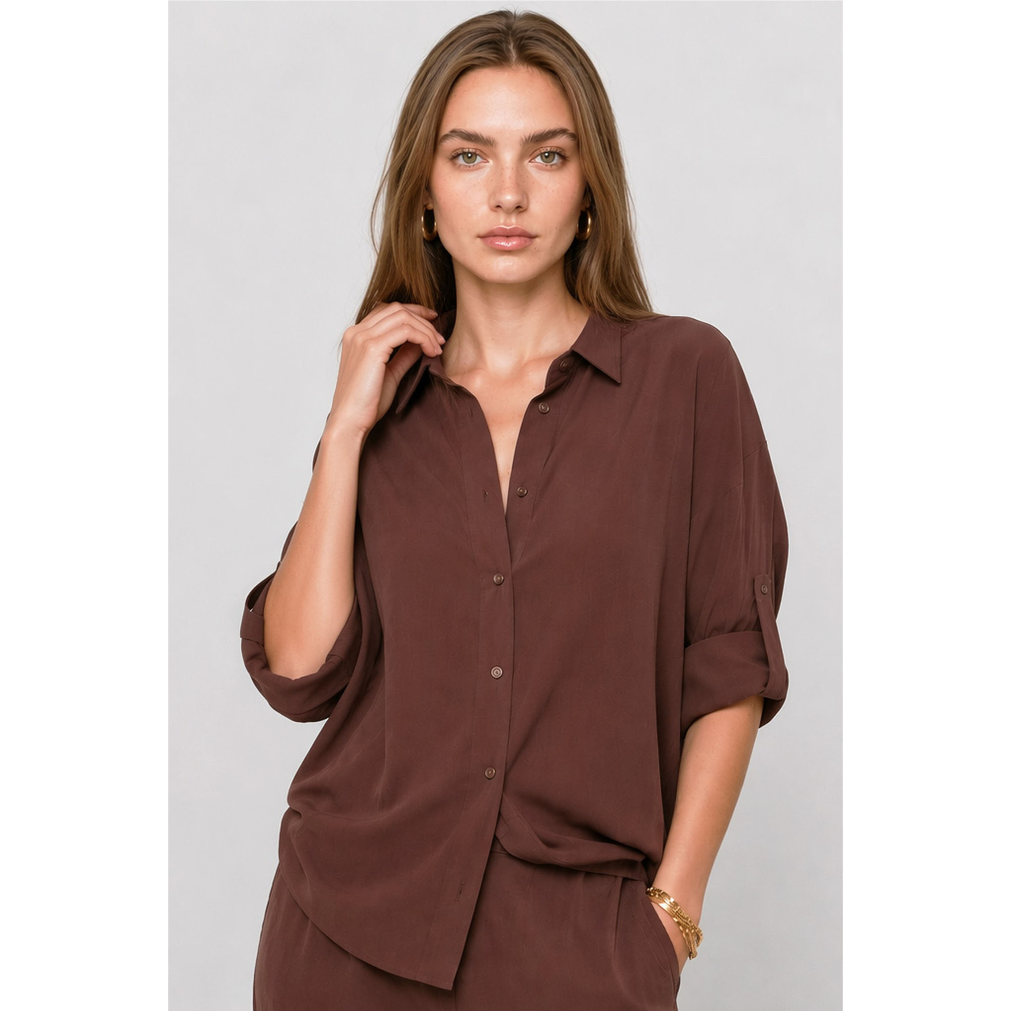 Kocca - Camicia da donna in viscosa con maniche lunghe arrotolabili Donna