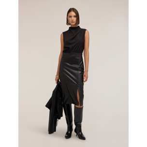 Motivi - Vestido tubo bimatérico con drapeado y abertura - Negro