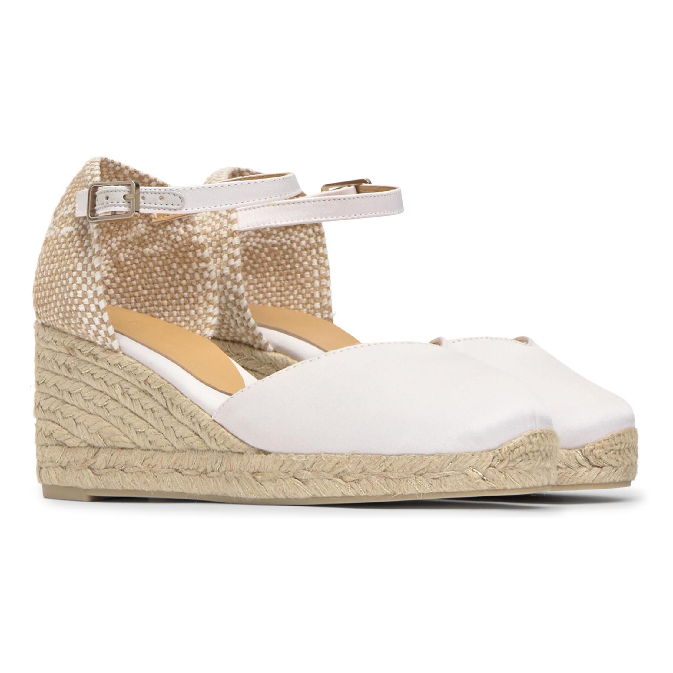 Alpargatas de cuña de mujer Chiarita en satén, cierre lateral de pulsera con hebilla metálica