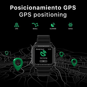 Smartwatch X2 con GPS, monitor cardiaco y de O2 en sangre, brújula. Varios modos deportivos, sumergible, notificaciones de apps.