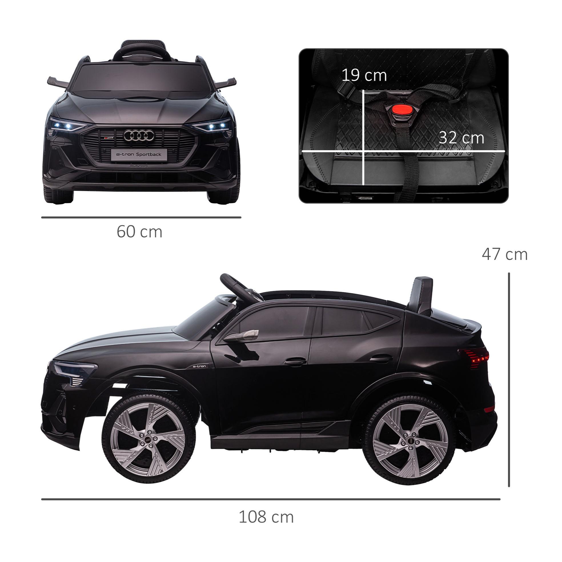 Coche Eléctrico para Niños Audi E-tron Coche de Batería para Niños 12V con Mando a Distancia Faros Bocina Música Velocidad 3-5 km/h Cinturón de Seguridad Negro