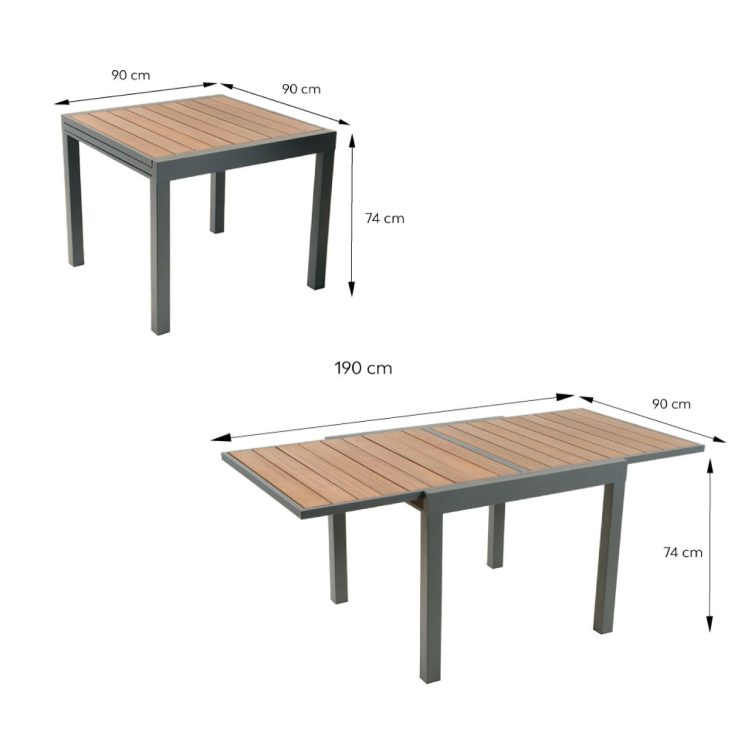 Salon de jardin 8 places en aluminium et bois d'eucalyptus THITU