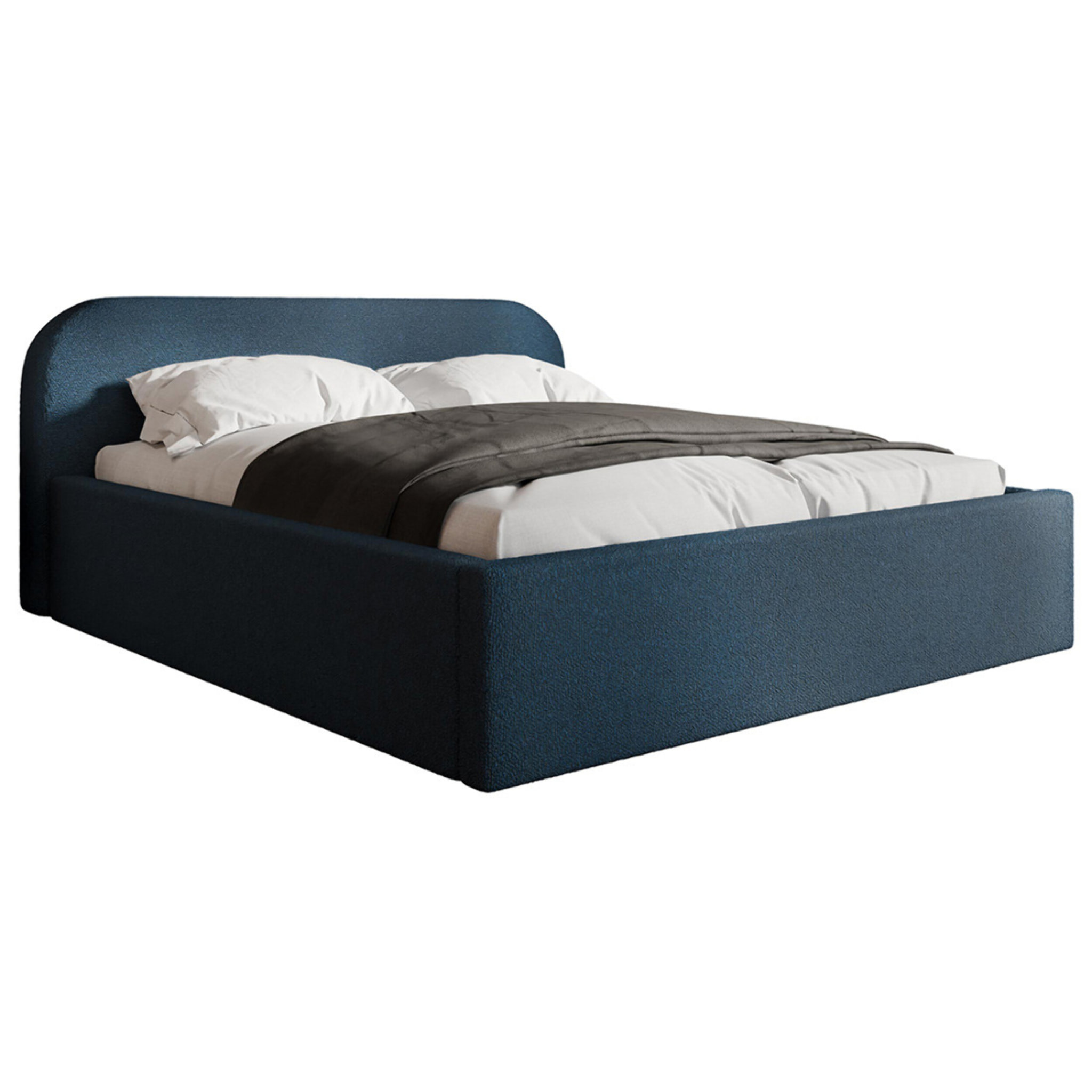 Orane - lit coffre - 160x200 cm - en tissu bouclette - Bleu