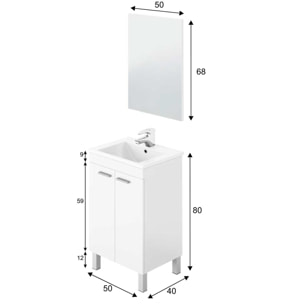 Mueble baño levis 2p 50cm color blanco brillo con espejo, sin lavabo