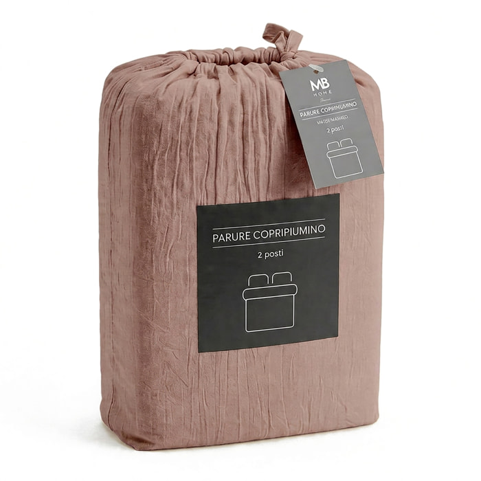 PARURE COPRIPIUMINO WATER WASHED, 100% Microfibra, No Stiro - ROSA ANTICO