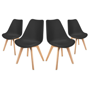 Pack 4 sillas de comedor, sillas tulip salon, diseño nordico, negro