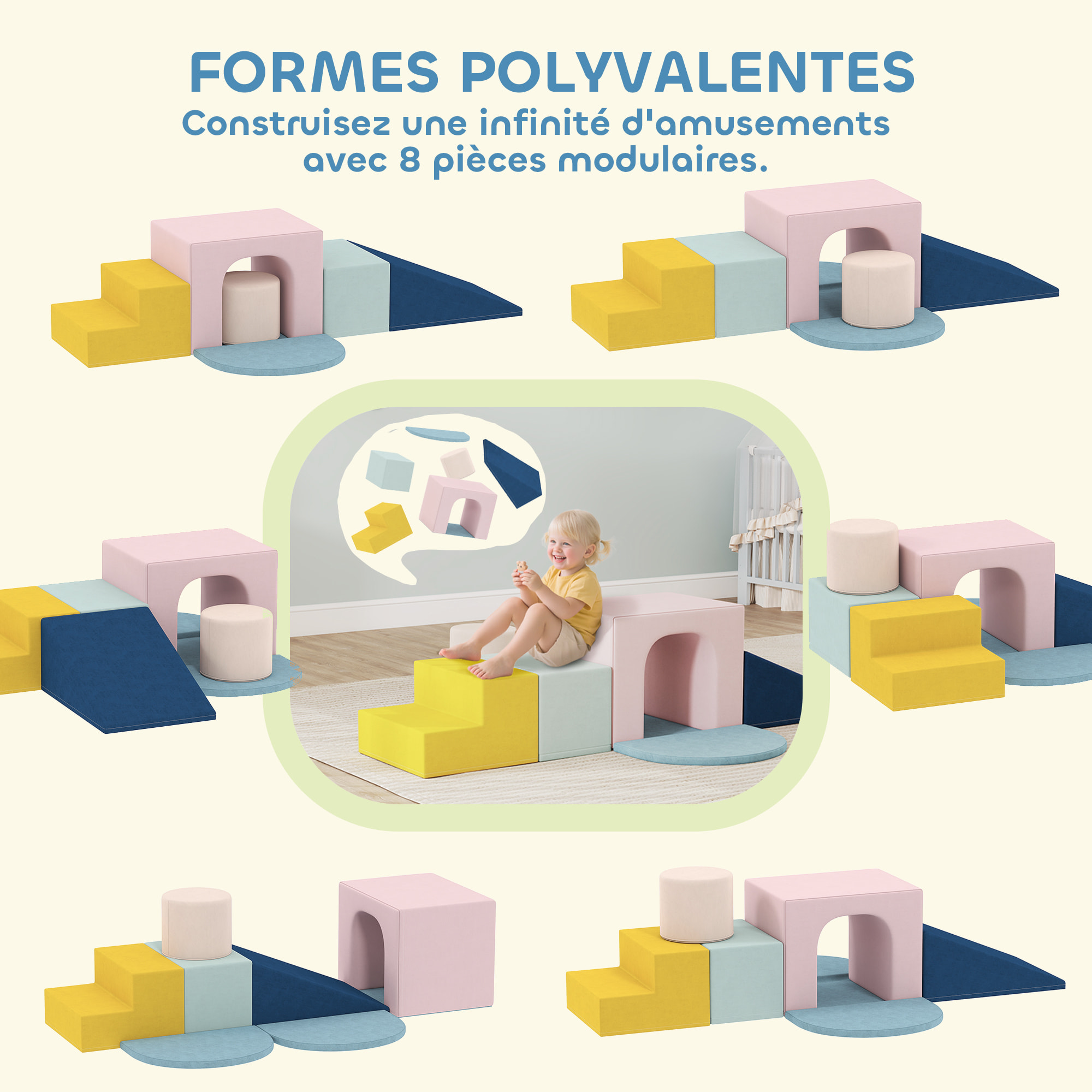 8 blocs de construction en mousse XXL revêtement tissu déhoussable - modules de motricité - multicolore