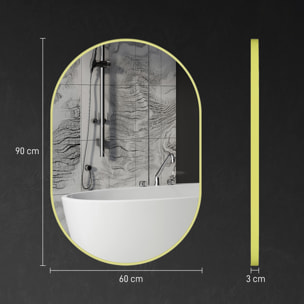 Espejo de Baño Ovalado 60x90 cm con Marco de Aluminio Espejo de Pared Decorativo Horizontal o Vertical para Salón Entrada Pasillo Dorado
