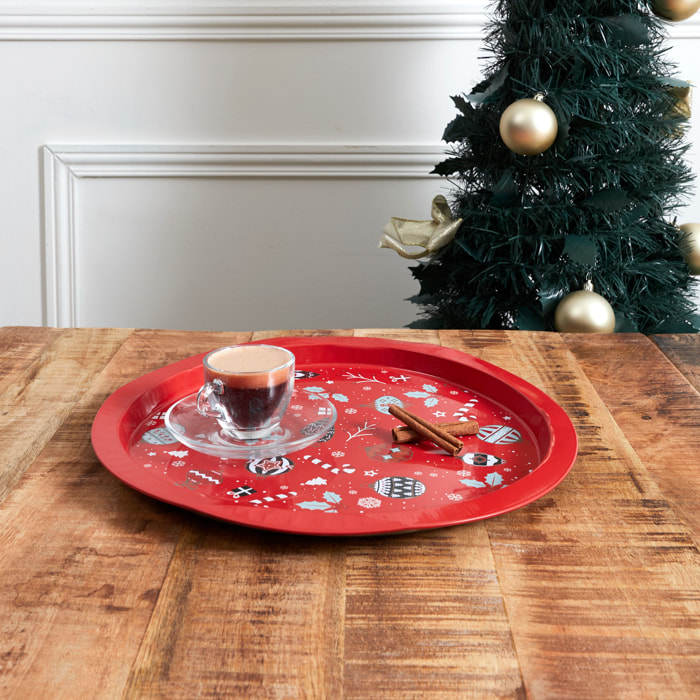 Plateau - HOME DECO FACTORY - Double Étage - Illustrations de Noël - Rouge