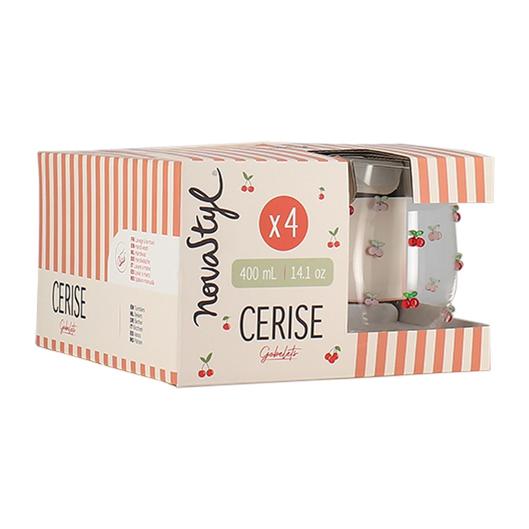 Lot de 4 verres à eau 27cl à motif cerise CERISE