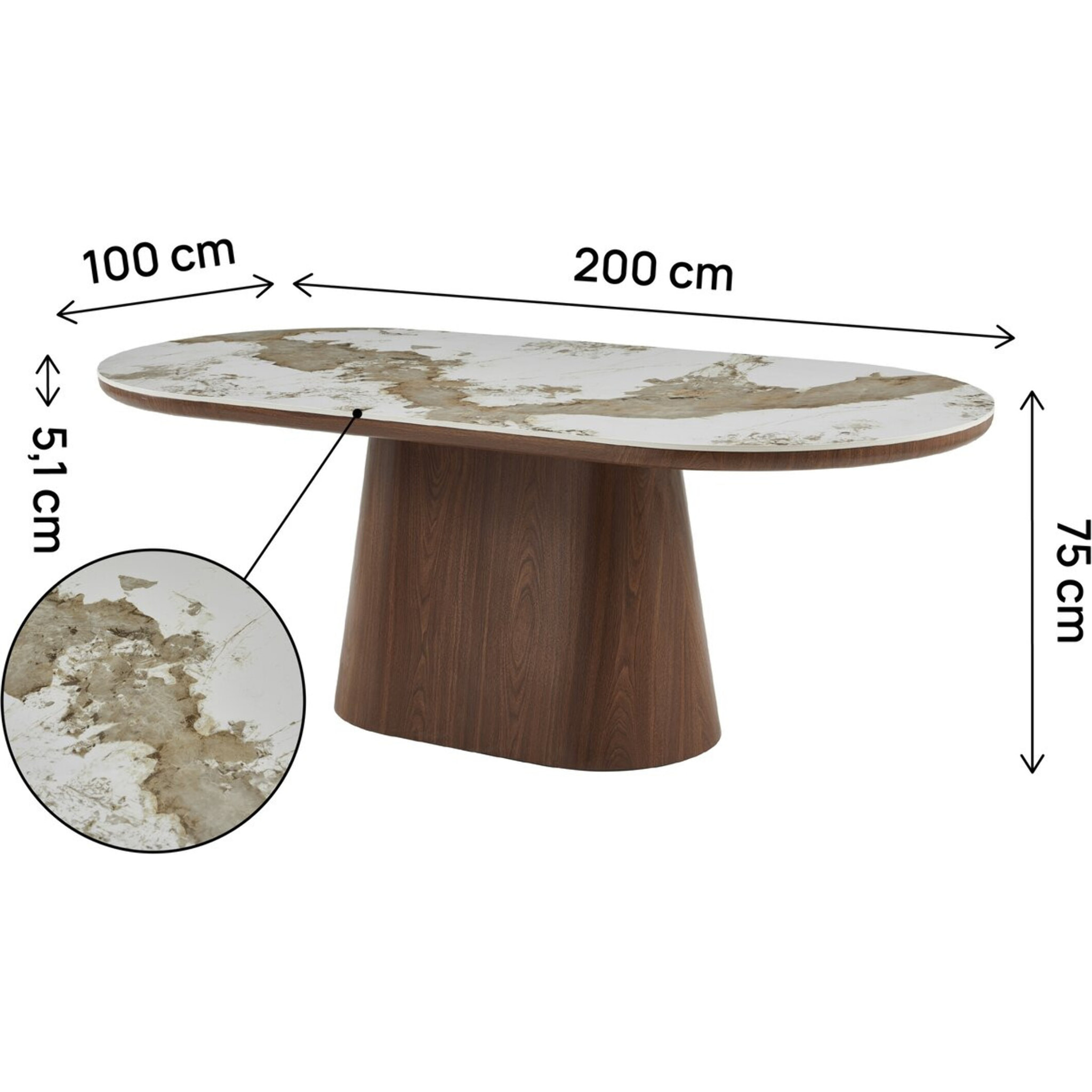 Table à manger ovale en céramique pandora "Bellagio" - 8 places - Beige