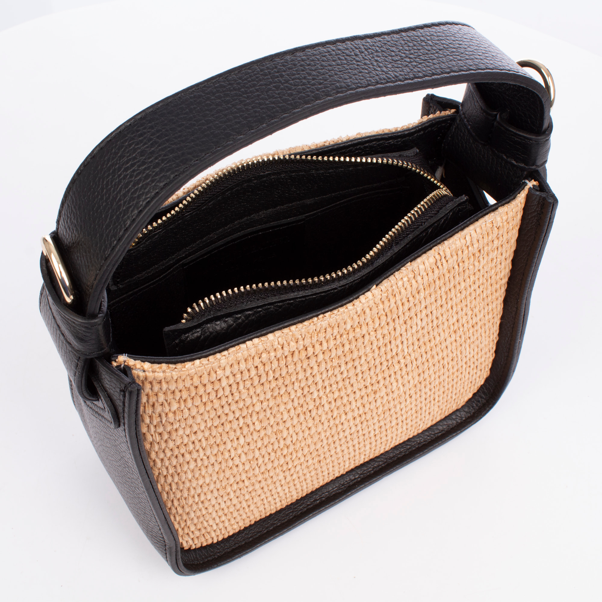 Baschi Bolso de mano Mujer. Fabricado en paja y piel auténtica Dollaro.