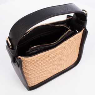 Baschi Bolso de mano Mujer. Fabricado en paja y piel auténtica Dollaro.