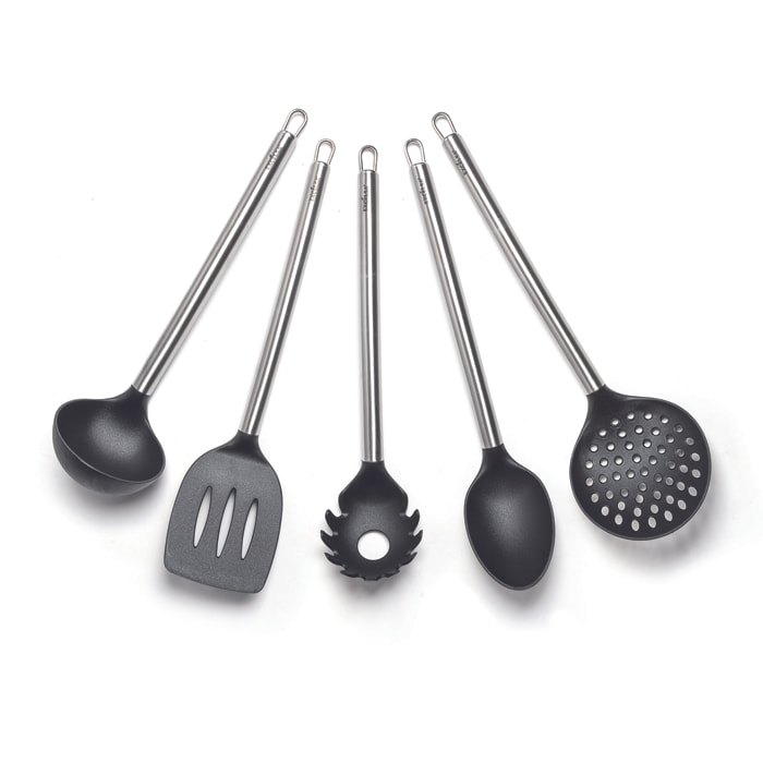 Set 5 Utensili Cucina Excelsa – Classic, Acciaio e Nylon Nero