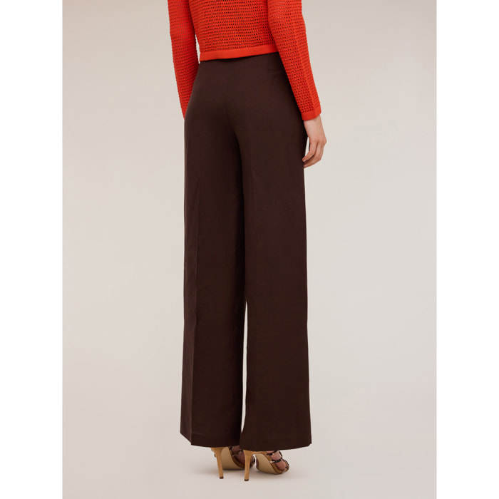 Motivi - Pantalones de pierna ancha mezcla de lino - Marrón