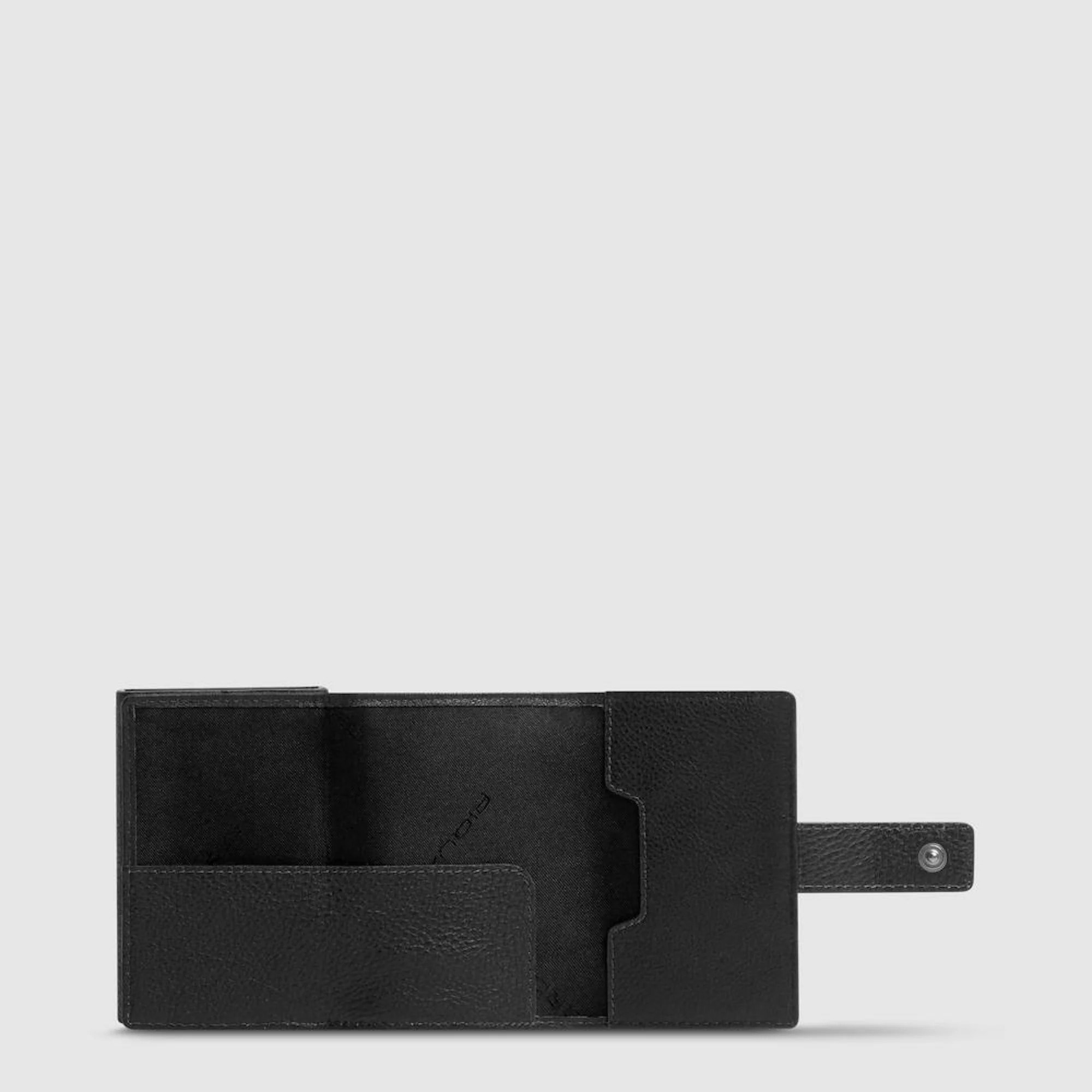 Piquadro Portacarte automatico in pelle e in tessuto riciclato, schermato con protezione RFID