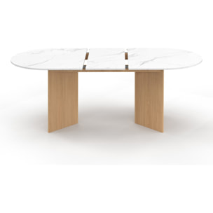 Table à manger extensible Gabin effet marbre blanc et pieds design 160-200cm