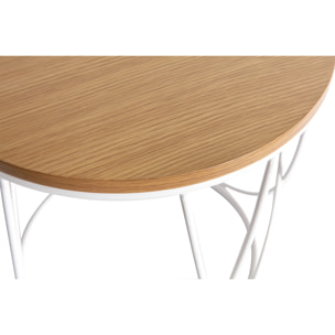 Table d'appoint ronde bois clair chêne et métal blanc LACE