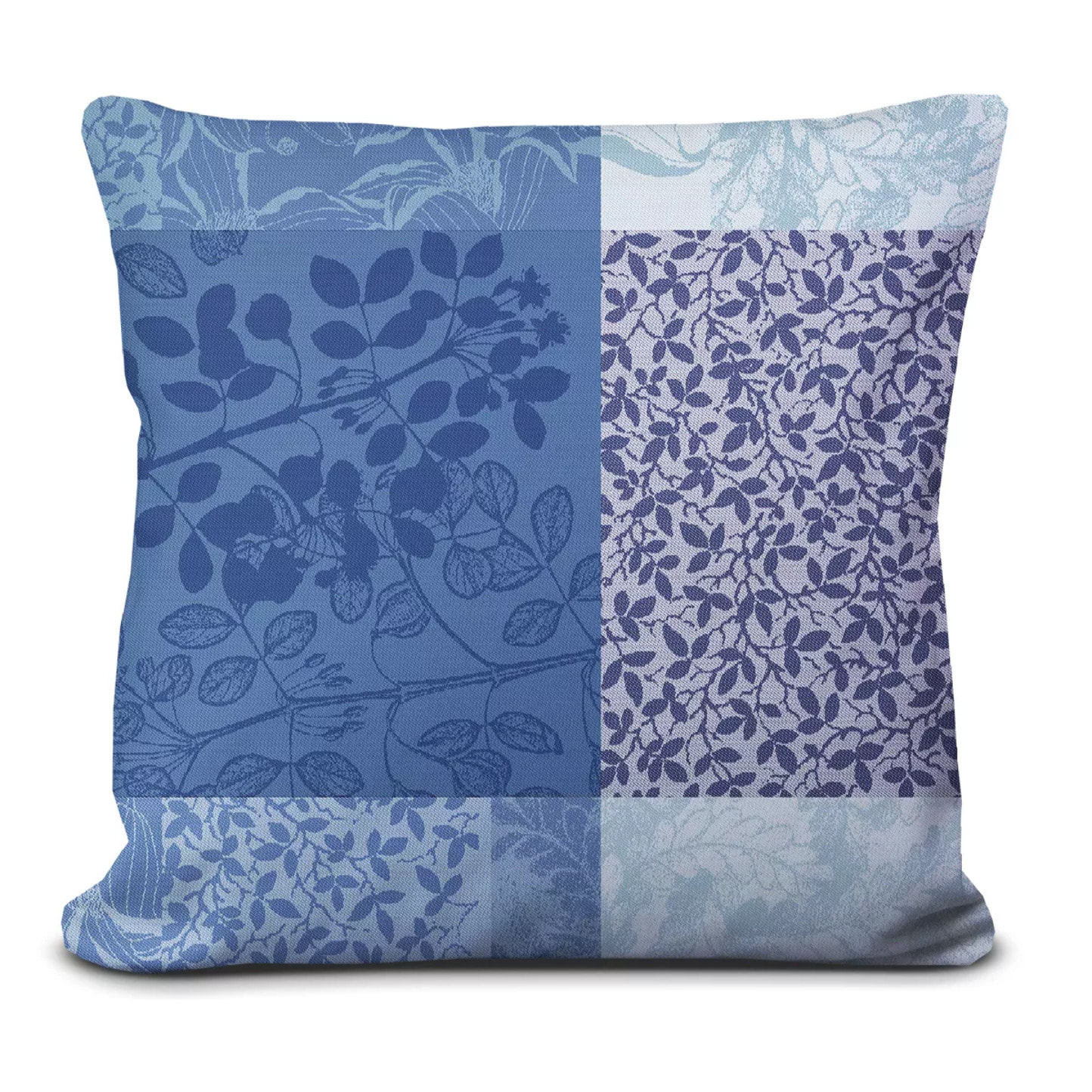 Housse de coussin pur coton 220 g/m² motif jacquard bleu Mille rameaux bleu