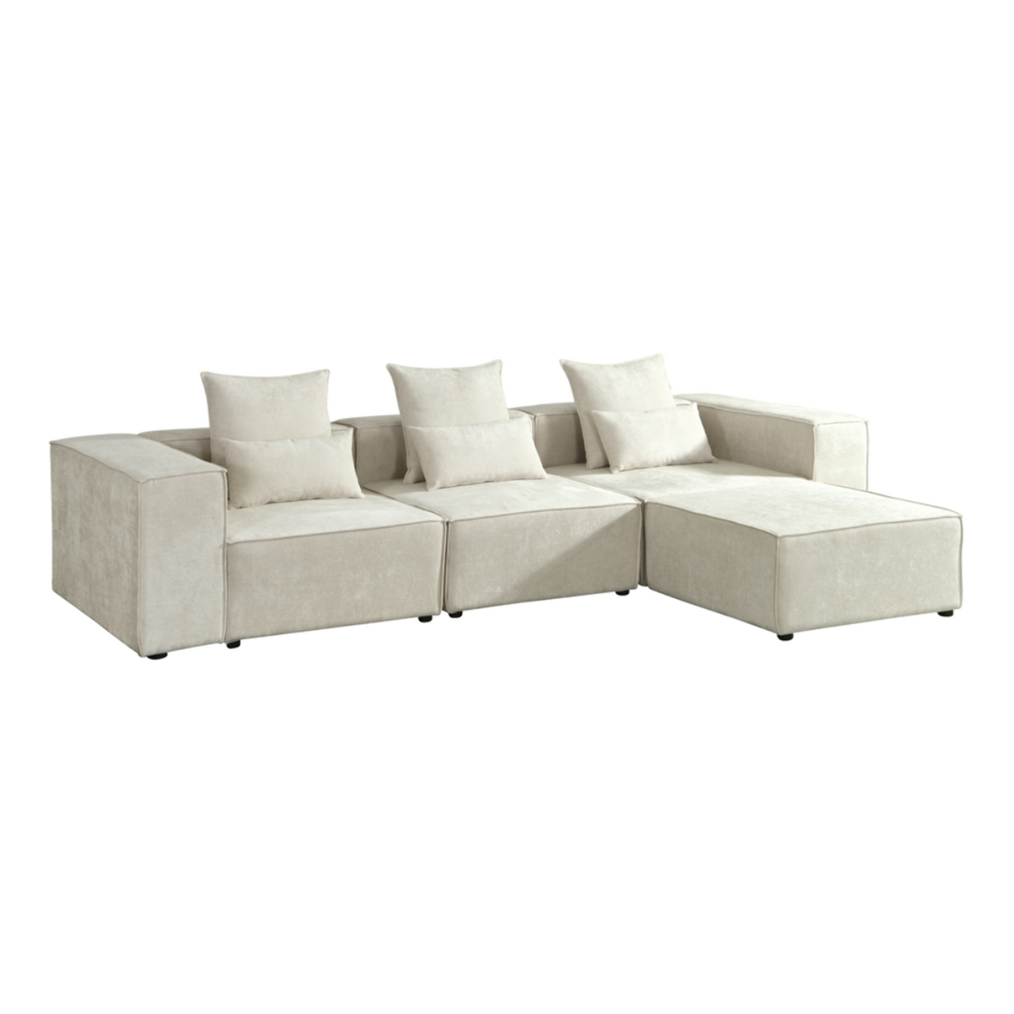 Divano modulare con penisola in tessuto beige 323x118-205x68 cm - Deluxe
