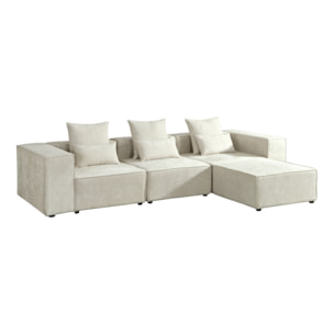 Divano modulare con penisola in tessuto beige 323x118-205x68 cm - Deluxe