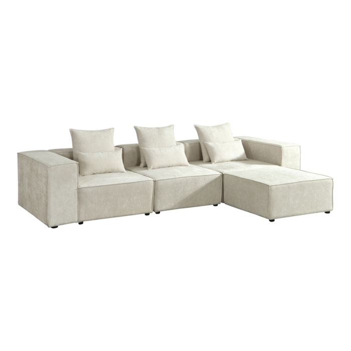 Divano modulare con penisola in tessuto beige 323x118-205x68 cm - Deluxe