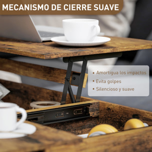 Mesa de Centro Elevable Mesa de Café con Encimera Deslizante Cierre Suave Espacio Oculto de Almacenaje 100x45x67 cm Marrón Rústico