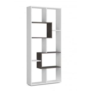 Libreria Fremont, Mobile portalibri multiposizione con 8 scomparti, Scaffale da ufficio, Scaffale divisorio per camera, cm 80x25h180, Bianco e Ossido