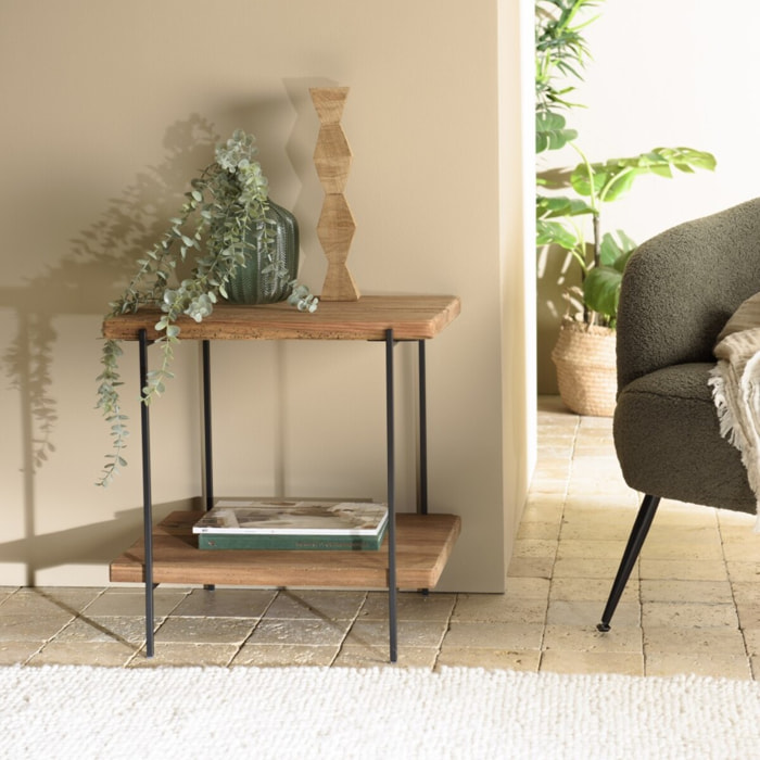 DANDY - Table d'appoint rect. 50x42cm bois Pin recyclé et pieds métal