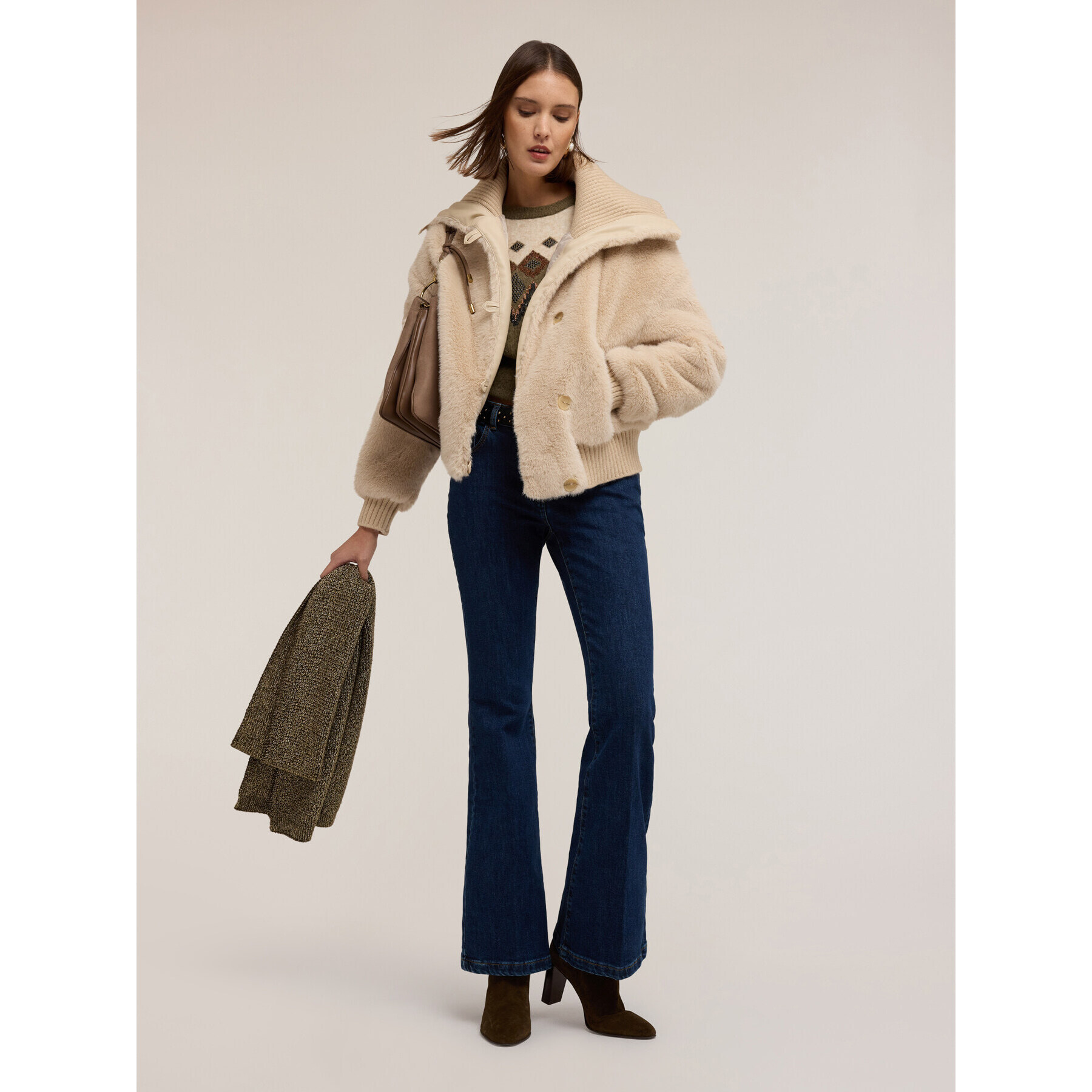 Motivi - Chaqueta efecto teddy con cuello alto - Beige