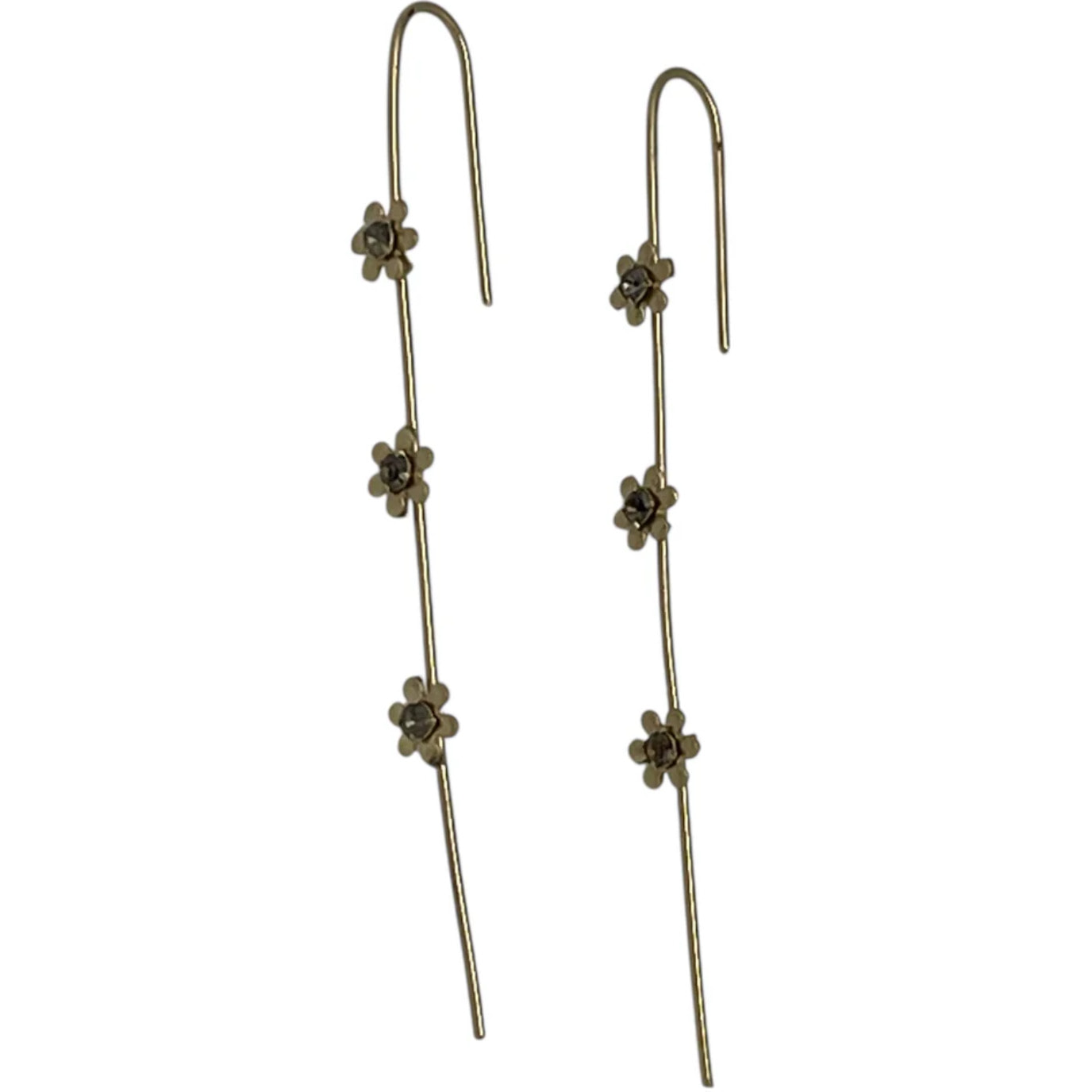 Pendiente bastón 3 flores Sw cristal en dorado