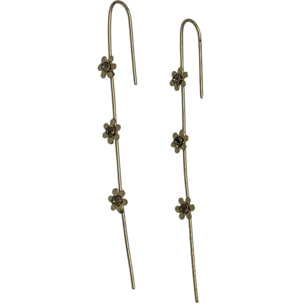 Pendiente bastón 3 flores Sw cristal en dorado