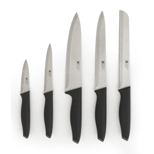 Advantage - Bloc bois naturel 5 pièces lames inox avec porte tablette