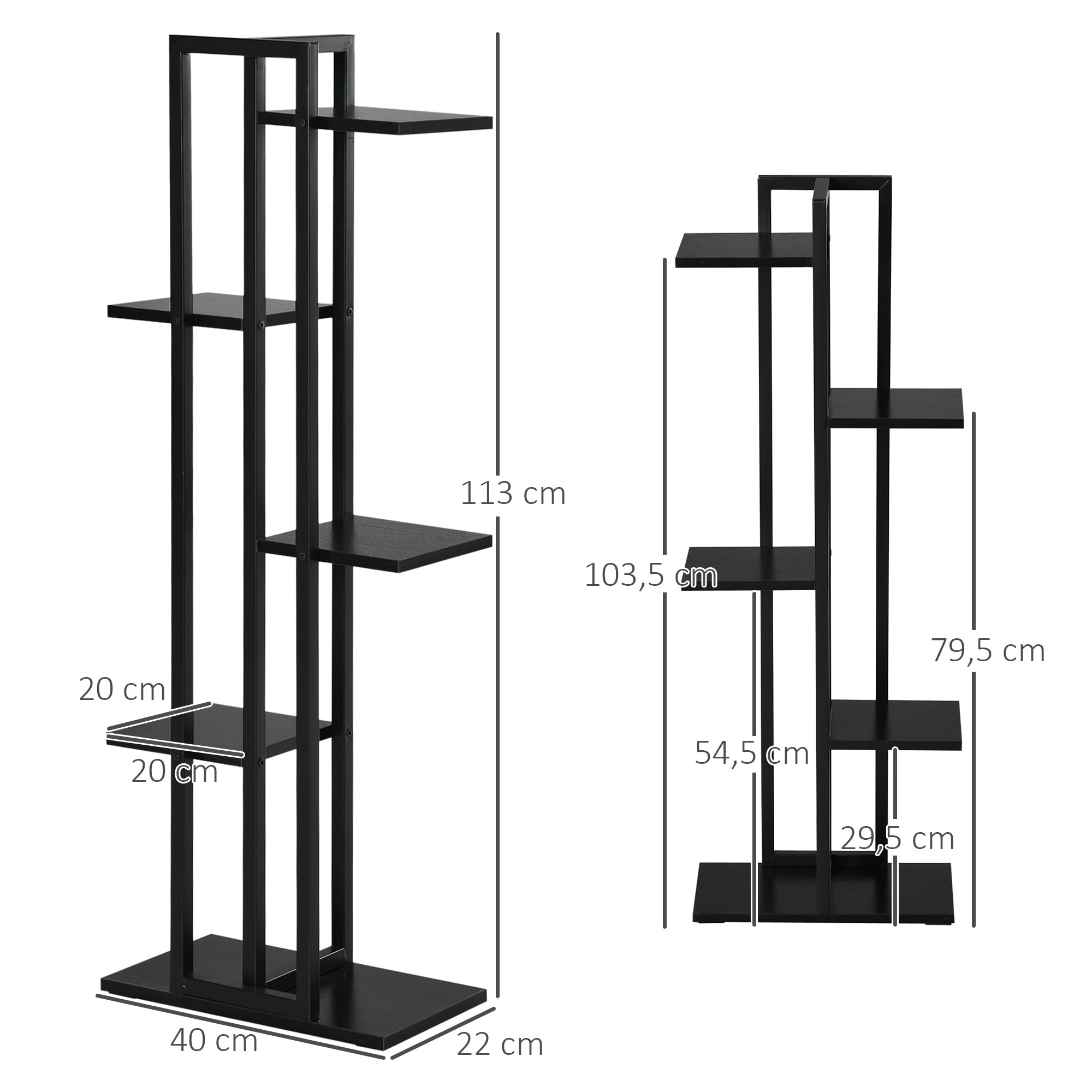 Étagère à fleurs piedestal 5 niveaux - cadre en acier - 40 x 22 x 113 cm - noir