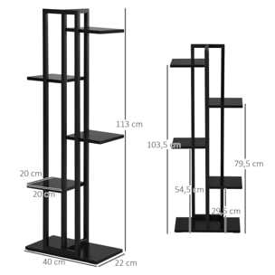 Étagère à fleurs piedestal 5 niveaux - cadre en acier - 40 x 22 x 113 cm - noir