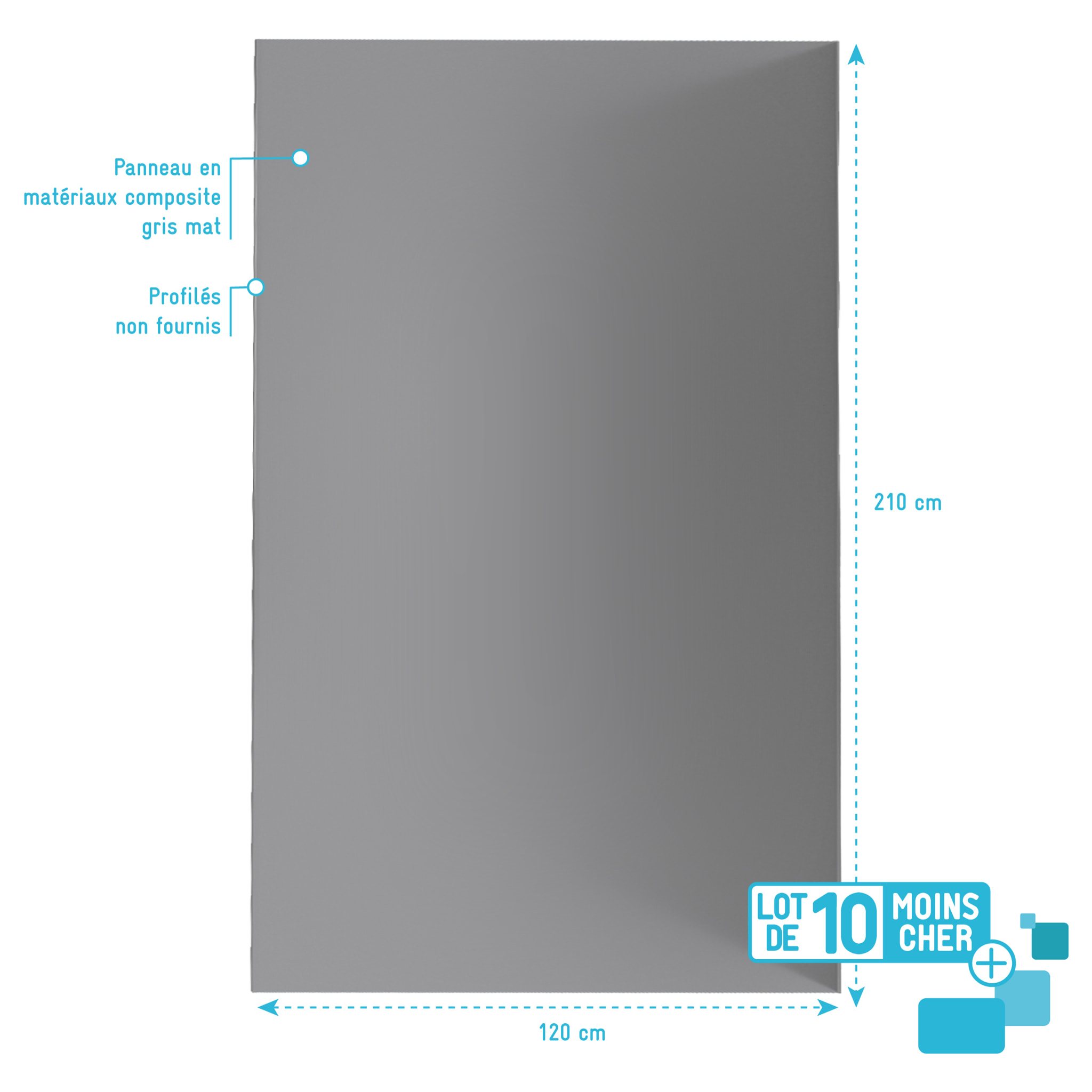 LOT de 10 Panneaux Muraux pour salle de bains en Aluminium Gris - 120x210cm - WALL'IT