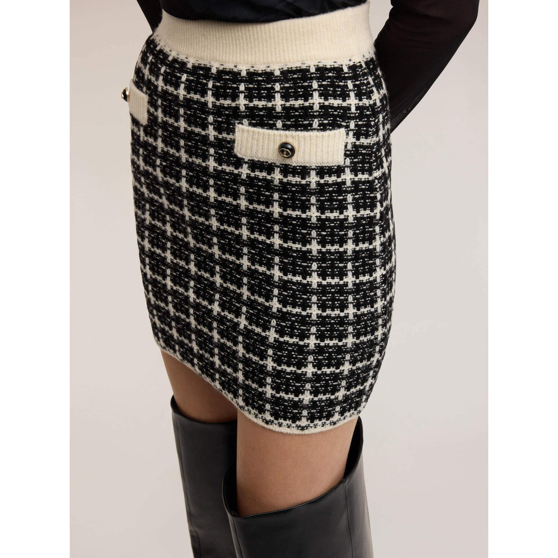 Motivi - Minigonna in maglia check - Nero