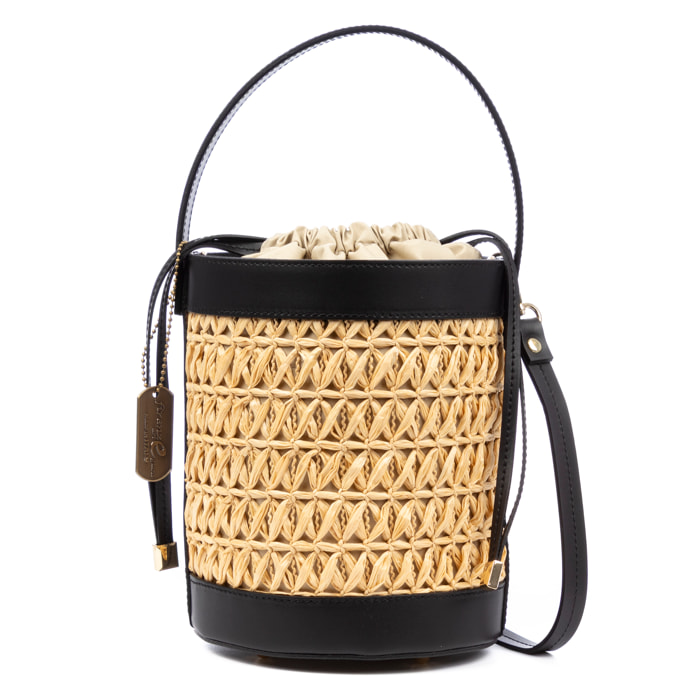 Baone borsa a mano donna. Pelle autentica combinata con paglia.