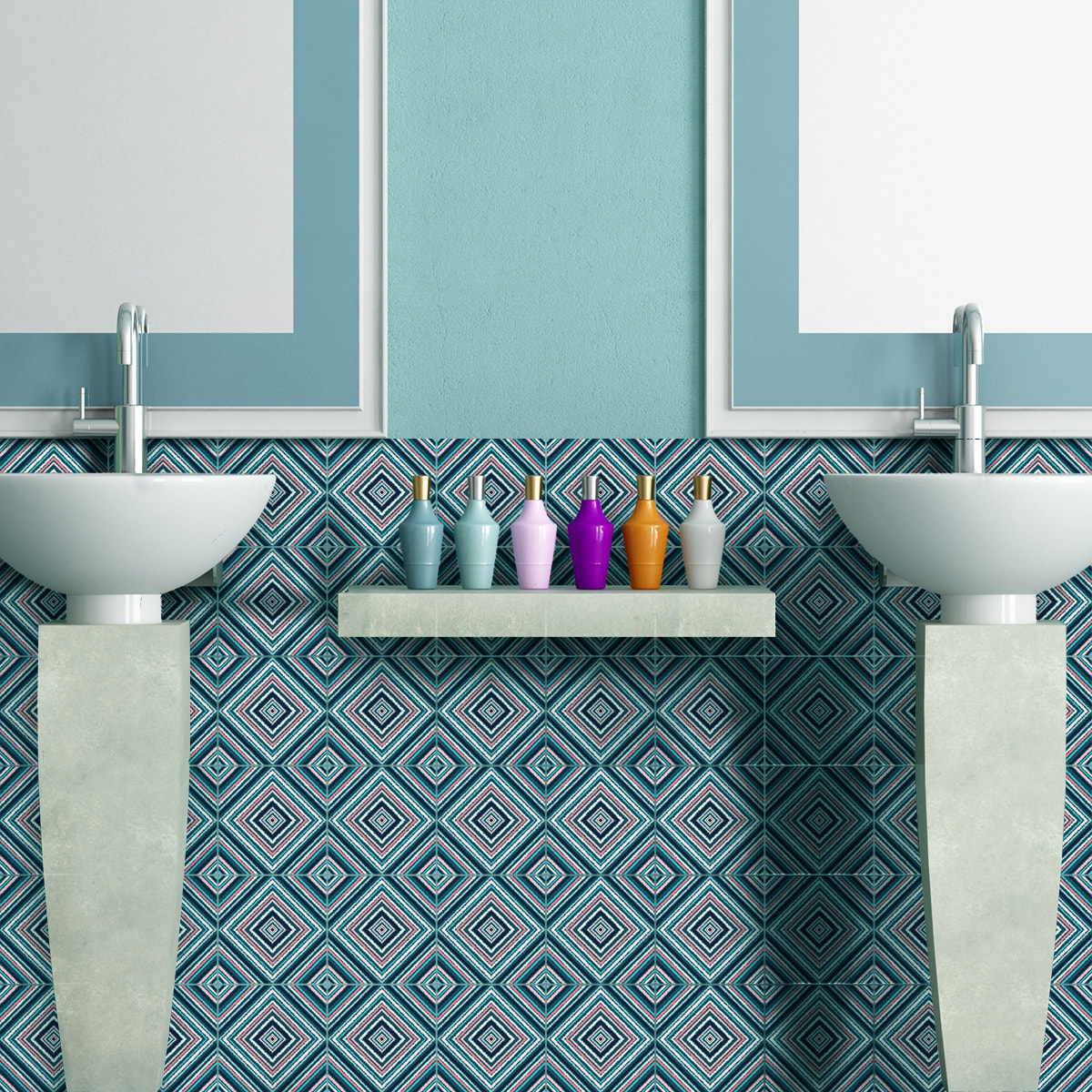 Stickers muraux - Sticker Mural Carrelage adhésif Cuisine Salle de Bain - 60 STICKERS CARRELAGES ETHNIQUE NAHALA