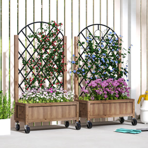 Juego de 2 Jardineras de Exterior Jardineras con Enrejado Metálico para Plantas Trepadoras Maceteros con Ruedas para Jardín Patio 52x25x97 cm Natural
