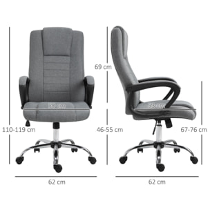 HOMCOM Fauteuil de bureau à roulettes chaise manager ergonomique pivotante hauteur réglable lin gris foncé