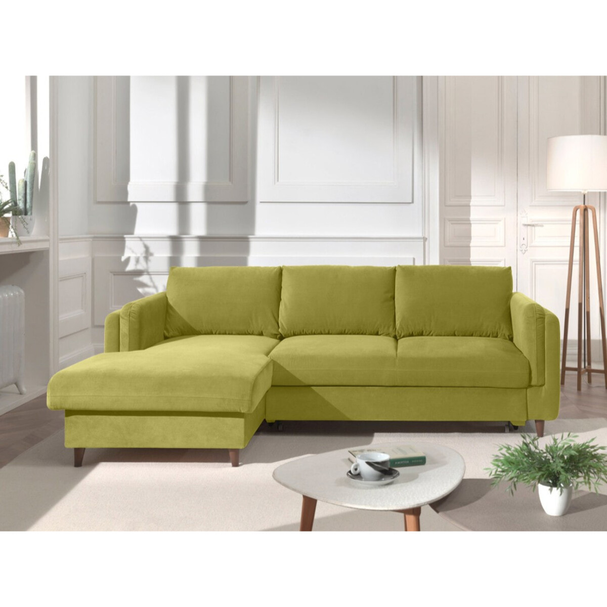 Brooke - canapé d'angle gauche - convertible avec coffre - 4 places - en velours - Vert Olive